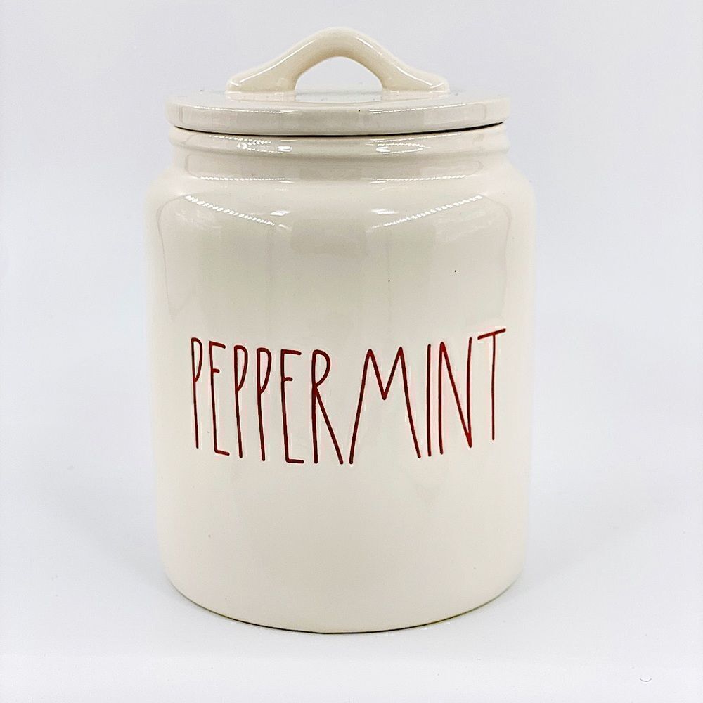 Rae Dunn White Peppermint Canister New